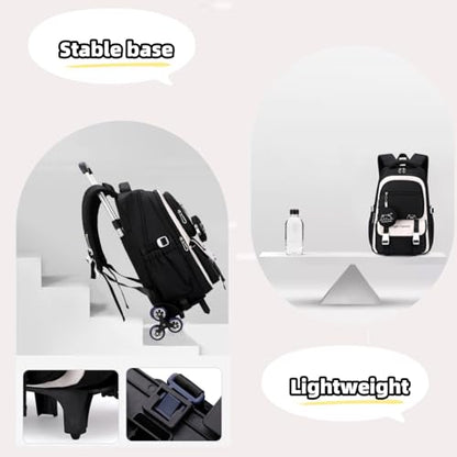 Rolling Backpack for Boys Girls Kids Backpack with Wheels Elementary School Roller Bookbag Trolley Bag Brown - color: 05-6 Wheels-brown, size: 6 Wheels