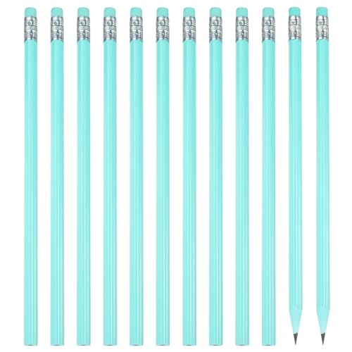 PATIKIL Round Pencils, 12 Pcs Triangle HB Graphite Pencil Wooden Pencils with Eraser for Classroom Office Writing Drawing Supplies, Light Green - color: Dark Green