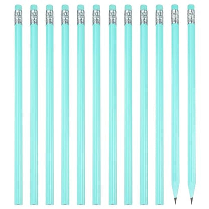 PATIKIL Round Pencils, 12 Pcs Triangle HB Graphite Pencil Wooden Pencils with Eraser for Classroom Office Writing Drawing Supplies, Light Green - color: Dark Green