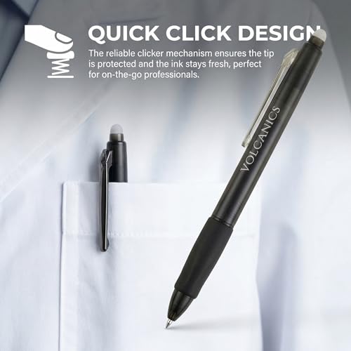 Volcanics Retractable Clicker Erasable Gel Pens - 0.7mm Ball Point, Heat Erase with Built-in Eraser, 36 Pack,Soft Black - color: Black
