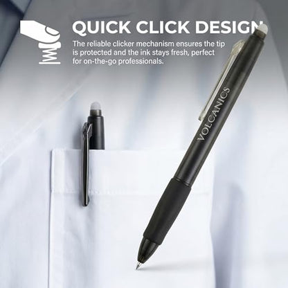 Volcanics Retractable Clicker Erasable Gel Pens - 0.7mm Ball Point, Heat Erase with Built-in Eraser, 36 Pack,Soft Black - color: Black