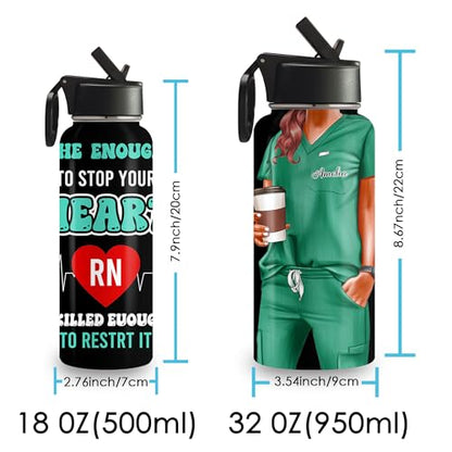 Custom Nurse Water Bottle Personalized Stainless Steel Insulated with Lid 18/32oz Customized Name Nurse Gifts for Women Nurses Nursing Graduation Nurse Week Birthday Healthcare Worker - color: Design-9