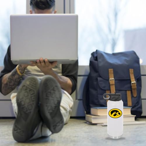 Game Day Outfitters University of Iowa 32oz Stainless Steel Double Walled White Beverage Bottle with Flip Straw Spout - College Gear for Playoff Season – Show your Hawkeye Pride - style: Iowa / White