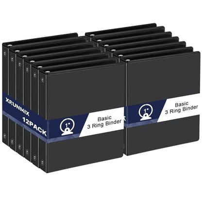 0.5-1-Inch 3-Ring-Binder with Pockets, Basic Binders 1-inch View Round Binders Holds US Letter Size 8.5'' x 11'' - Bundle Packs Perfect for Home, Office, and School (1'' - Black -12 Packs) - size: 1'' - Black -12 Packs