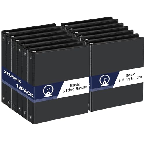 0.5-1-Inch 3-Ring-Binder with Pockets, Basic Binders 1-inch View Round Binders Holds US Letter Size 8.5'' x 11'' - Bundle Packs Perfect for Home, Office, and School (1'' - Black -12 Packs) - size: 1'' - Black -12 Packs