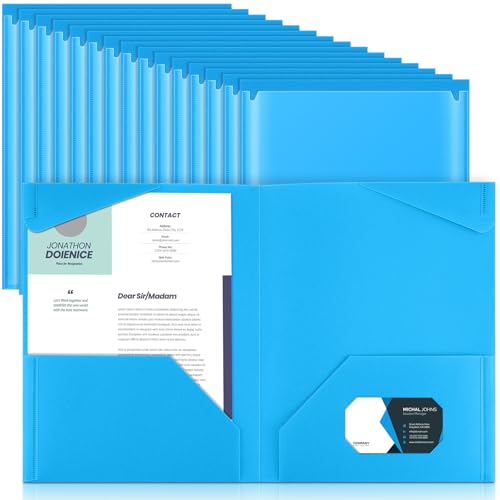 Henoyso 36 Pack Lake Blue Plastic Folders with Clear Front Pockets Heavy Duty File Folders with 2 Pockets and Card Slot for Student Communication School Office Presentation Report - color: Lake Blue