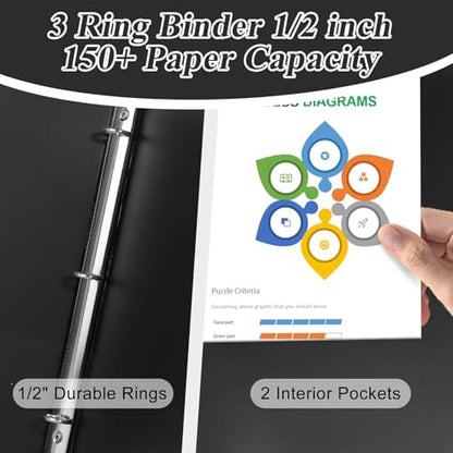 CIXILDTS 0.5-inch Round Ring Binder, Durable 1/2" 3 Ring Binder Fit Letter Size Paper, Black, 24-Pack - color: Black, size: 0.5", style: 24-Pack