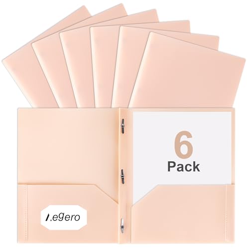 Aegero Folders with Pockets and Prong with Fasteners (6 Pack,Light Orange),Durable Plastic Pocket Folders with Prongs,Tear Resistant,2 Pocket 3 Prong Folders for Schoolwork & Office,Letter Size - color: Light Orange, size: 1 Set（6pack）