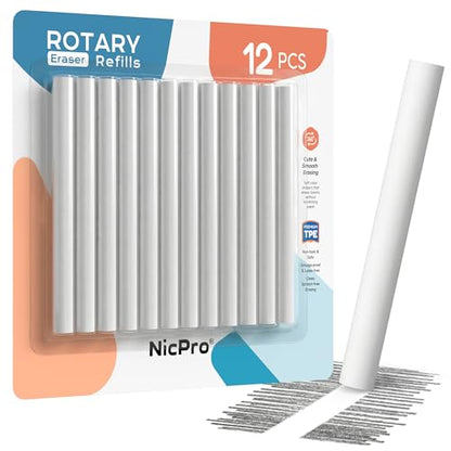 Nicpro 12 Pack TPE Rotary Retractable Pen Eraser Refills, Powerful Erasing, Break-Resistant Replacement Refill for Twist Pen Erasers for Students Drafting Writing Daily Study - color: White