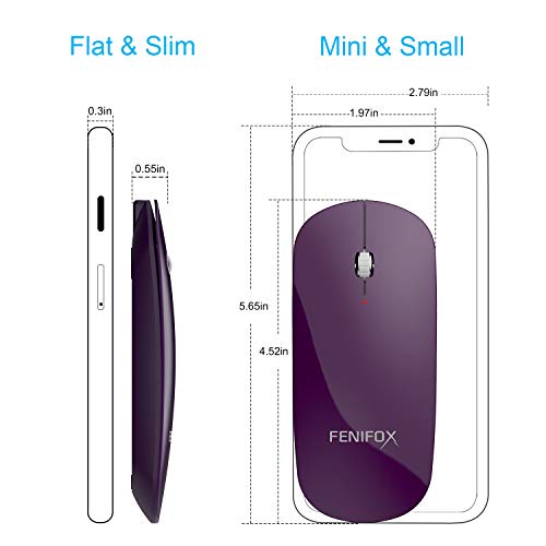 FENIFOX Bluetooth Mouse Slim, Whisper-Quiet Mini Flat Portable Mobile Mice Rechargeable Compatible with Laptop,PC,Android Windows Tablet - Deep Purple - color: Deep Purple