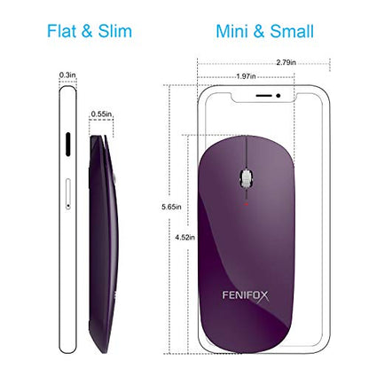FENIFOX Bluetooth Mouse Slim, Whisper-Quiet Mini Flat Portable Mobile Mice Rechargeable Compatible with Laptop,PC,Android Windows Tablet - Deep Purple - color: Deep Purple