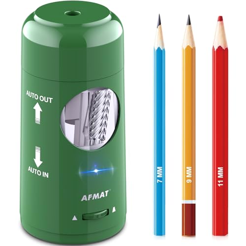 AFMAT Electric Pencil Sharpener, Rechargeable Fully Automatic Pencil Sharpener for Jumbo & Colored Pencils (7-11.5mm), Auto in/Out, Hands-Free, Portable for Home/Classroom/Office PSX6(Green) - color: Green