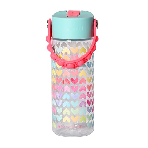 Elemental Leak Proof Water Bottles for Kids - Splash Kids Water Bottle for School with Pop-it Handle - BPA Free Tritan Plastic Reusable Water Bottle with Straw - Rainbow Heart - 18oz - color: Rainbow Heart