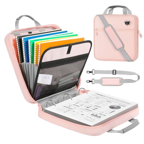 MoKo Zipper Binder, 2 Inch 3 Ring Binder with Zipper, 500 Sheets Capacity Zipper Binders with Shoulder Strap & Handle, Multi-Pocket Zipper Bag Organizer for Middle School, Pink & Gray - color: Pink&grey, size: 2 Inches O-ring