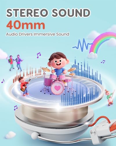 awatrue Kids Headphones, 74/85dB Safe Volume Limit, Stereo Sound, Wired On-Ear Headphones for Kids Boys Girls, 3.5mm Jack for Tablet, iPad, Kindle, YOTO Player, Airplane Travel, White - color: White-Orange