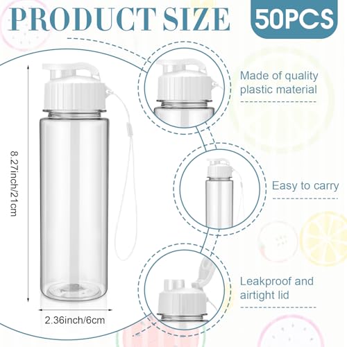 Domensi 50 Pieces Plastic Water Bottle Bulk 17 oz Sports Adults Reusable Large Water Bottles with Leak Proof Flip Top for Adults Fitness (White) - color: White