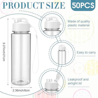 Domensi 50 Pieces Plastic Water Bottle Bulk 17 oz Sports Adults Reusable Large Water Bottles with Leak Proof Flip Top for Adults Fitness (White) - color: White
