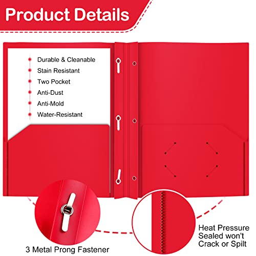 Heavy Duty Plastic Folder, 60 Pack, Pocket Folder with brads, Letter Size Poly File, Plastic Folders with 3 Prongs Fasteners - Red - color: Red, size: 60 PACK