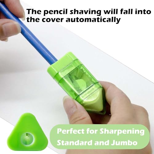 20 PCS Manual Pencil Sharpener with Eraser-2 in 1 Single Hole Triangular Shape Handheld Crayon Sharpener with Receptacle and Eraser for School, Office and Home Supplies