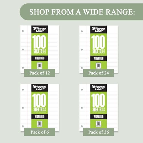 Three Leaf 100 Sheets Wide Ruled Filler Paper, 2880 Ct. (80 Cases X 36 Filler Paper), Loose-Leaf Sheets For School And Office 100 Ct. Filler Paper, Notebook Paper - color: Wide Ruled, size: Full Pallet