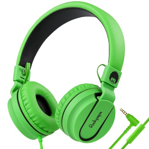 rockpapa 950 Wired Headphones for Kids Girls Boys for School Classroom with Microphone, On-Ear Foldable Corded Headphones with Jack 3.5mm for Laptop Computer Tablet Chromebooks Black Green - color: Green/Black
