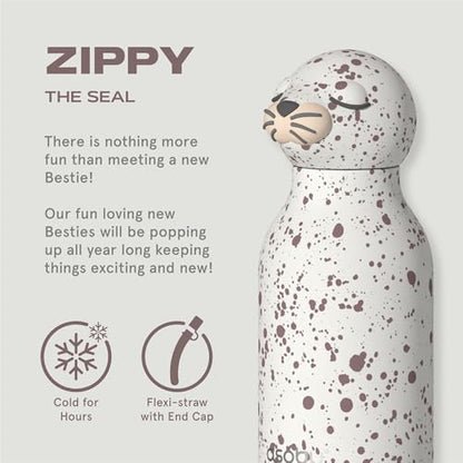 asobu Bestie Bottle Insulated Stainless Steel Water Bottle with Detachable Soft Animal Head Fun Drinking For Kids and Teens with Flexible Reusable Straw 16 Ounce (Seal White) - color: Seal White