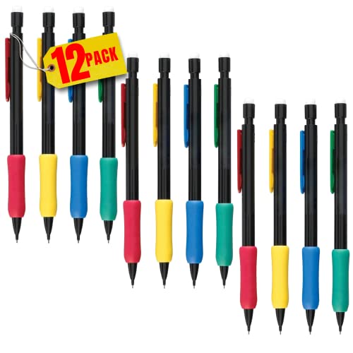 1InTheOffice Mechanical Pencil 0.7, Mechanical Pencil Set, Mechanical Pencil Lead, with Rubber Grip, Refillable (12 Pack)