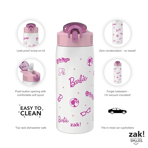 Zak Designs Barbie Porter Water Bottle for Travel and At Home, 19 oz Vacuum Insulated Stainless Steel with Locking Spout Cover, Built-In Carrying Loop, Leak-Proof Design (Barbie) - color: Barbie