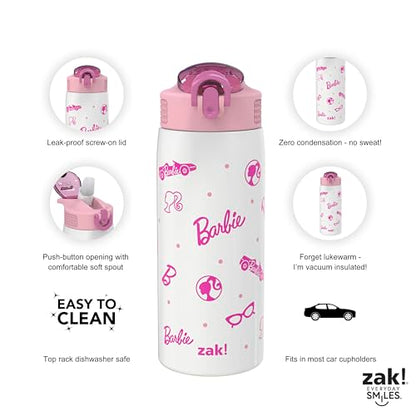 Zak Designs Barbie Porter Water Bottle for Travel and At Home, 19 oz Vacuum Insulated Stainless Steel with Locking Spout Cover, Built-In Carrying Loop, Leak-Proof Design (Barbie) - color: Barbie