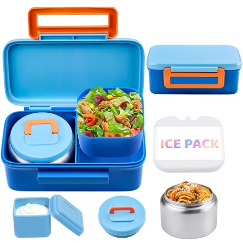 JXXM Lunch Box for Kids With 8oz Soup Thermo, Leak-proof Lunch Container with 2 Compartments, Thermo Food Jar Food Containers for Back to School Girls Boys (Blue) - color: Blue