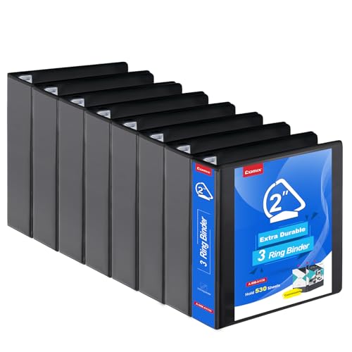COMIX Heavy Duty Slant-D Ring View Binder, 2 inch 3 Ring Binders, Hold 500 Sheets of 8.5" x 11" Paper, 8 Pack (Black) - color: Black, size: 2 inch, style: 8 Pack