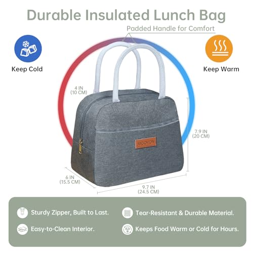 JBGOYON 4-in-1 Bento Box and Insulated Lunch Bag Set, Gray/Green | 6-hour insulation, 7.5 L lunch bag, leakproof 1.9 L container with 2 sauce cups, fork and spoon, 2 snack bags, BPA-fre - color: Light Green