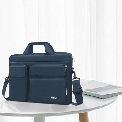 MOSISO Laptop Shoulder Bag 15.6 inch, 15-15.6 inch Computer Bag | Compatible with MacBook Pro 16 inch, HP, Dell, Lenovo with 2 Raised&1 Flapover&1 Horizontal Pocket&Handle&Belt, Haze Blue - color: Haze Blue, size: 16 inch