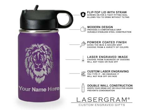 LaserGram Personalized Water Bottle, Grad Cap Class of 2023, 2024, 2025, 2026, 2027, Stainless Steel Double Wall Vacuum Insulated with Flip Top Straw, Custom Engraved Gift (12oz / 335ml Dark Purple) - color: Dark Purple, size: 12 Ounces