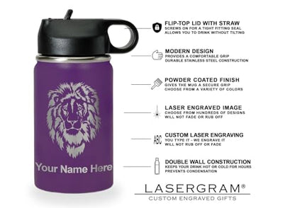 LaserGram Personalized Water Bottle, Grad Cap Class of 2023, 2024, 2025, 2026, 2027, Stainless Steel Double Wall Vacuum Insulated with Flip Top Straw, Custom Engraved Gift (12oz / 335ml Dark Purple) - color: Dark Purple, size: 12 Ounces