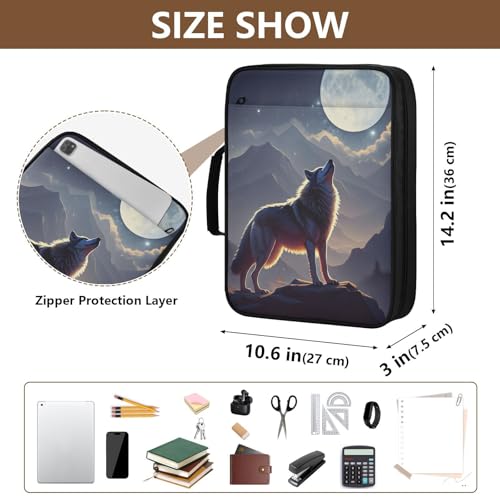 Wolf Moon Heavy-Duty with 3-Ring Binder Board Binder Bag, 7-Pocket Binder Portfolio Case with Inner Stationery Pockets for Home Office