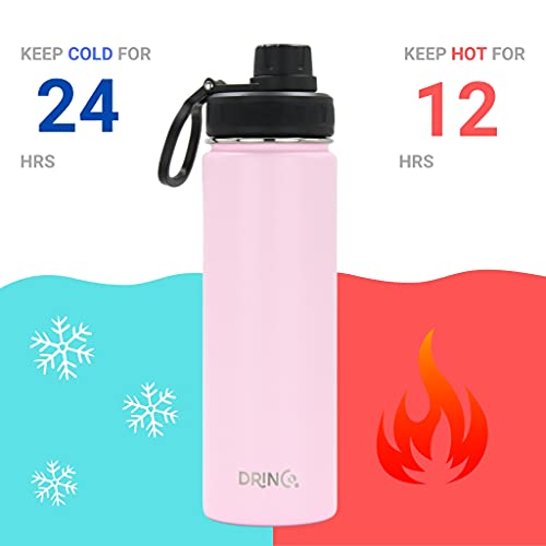 DRINCO Stainless Steel Water Bottle Spout Lid Vacuum Insulated Double Wall Water Bottle Wide Mouth (40oz 32oz 22oz 18oz 14oz) Leak Proof Keeps Cold or Hot (22 oz, 22oz Flamingo Pink) - color: 22oz Flamingo Pink, size: 22 Ounces