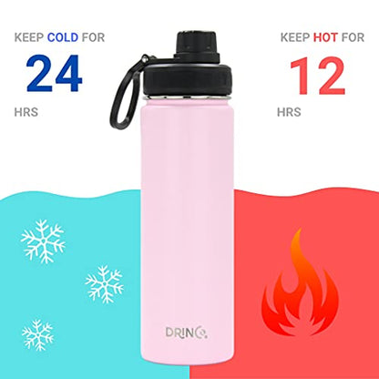 DRINCO Stainless Steel Water Bottle Spout Lid Vacuum Insulated Double Wall Water Bottle Wide Mouth (40oz 32oz 22oz 18oz 14oz) Leak Proof Keeps Cold or Hot (22 oz, 22oz Flamingo Pink) - color: 22oz Flamingo Pink, size: 22 Ounces
