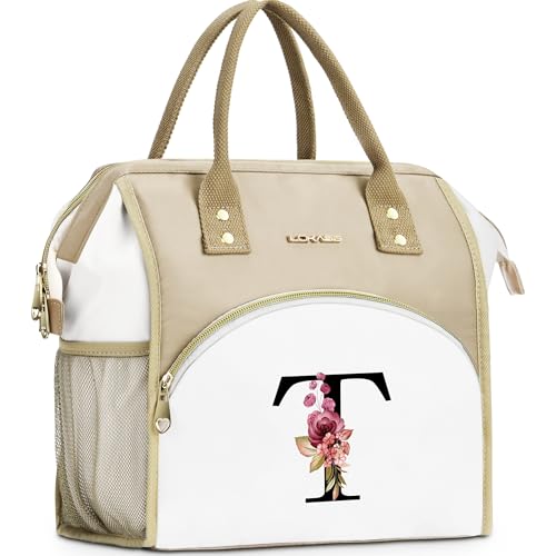 Initial Lunch Bag Women, Cooler Insulated Lunch Box for Girl, Large Adult Leakproof Lunch Box for Picnic Work, Personalized Tote Bag, Birthday Gifts/Teacher Gifts, Letter T. - color: T