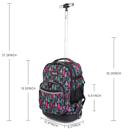Tilami Rolling Backpack, 18 inch Shoulder Drop, Concealed Pockets and Wheel Cover, Laptop Backpack for Boys and Girls, Cat Black - color: Cat Black