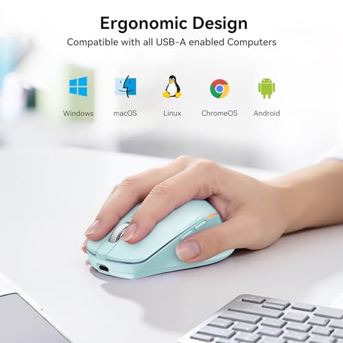 TECKNET Wireless Mouse Jiggler, Rechargeable Mouse with Built-in Mouse Mover, 6 Adjustable DPI & 14 LED Modes, Silent Click, Undetectable Random Movement Keeps Computer Awake for Laptop/PC/Mac- Green - color: Green