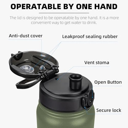 Fanhaw 20 oz Insulated Stainless Steel Water Bottle with Anti-Dust Chug Lid, Leakproof Vacuum Metal Everyday Use Bottle for Kids, Teens & Adults, Back to School Essentials (Olive Green) - color: Olive Green, style: 20 Ounces