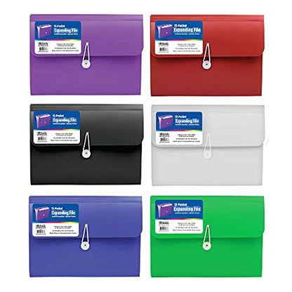 BAZIC Products 13-Pocket Poly Expanding File, A4/Letter Size, 6-Case | elastic cord closure, A-Z and month tabs, contents card - size: 6-Pack