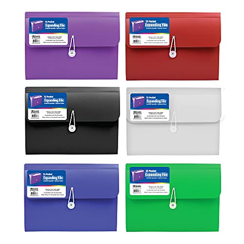 BAZIC Products 13-Pocket Poly Expanding File, A4/Letter Size, 6-Case | elastic cord closure, A-Z and month tabs, contents card - size: 6-Pack