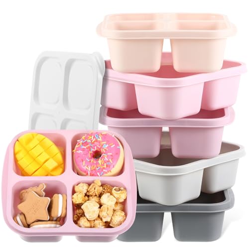 Honeydak 5 Pack Snack Containers 4 Compartment Bento Snack Boxes Reusable Lunchable Containers with Lids Divided Meal Prep Lunch Food Storage Box for School Work Travel(Gray and Pink Ombre,Equal) - color: Gray and Pink Ombre, style: Equal