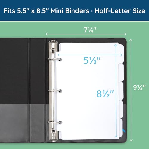 Blue Summit Supplies 5 Tab Mini Tab Dividers, White, 5 Mini Binder Dividers with 3 Hole Punch, for Notebooks and 3 Ring Binders, 5.5 x 8.5 Inches, Heavy Duty Paper, Set of 6, 30 Dividers