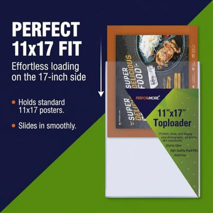Performore 11" x 17" Heavy Duty Rigid Print Crystal-Clear Toploader Frame - Hold, Protect, Store, Display Photographs, Posters, Prints and Documents (5 Pack) - style: 5-Pack