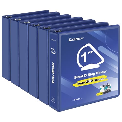 COMIX Sturdy 1 Inch Binders 3 Ring with Clear View Cover, 1" Slant-D Ring View Binder Holds 225 Sheets of US Letter Size Paper, 6 Pack (Blue) - color: Blue, size: 1 inch