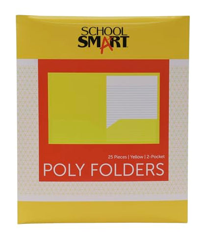 School Smart 2-Pocket Poly Folders, Yellow, Pack of 25 - color: Yellow, style: No Fasteners