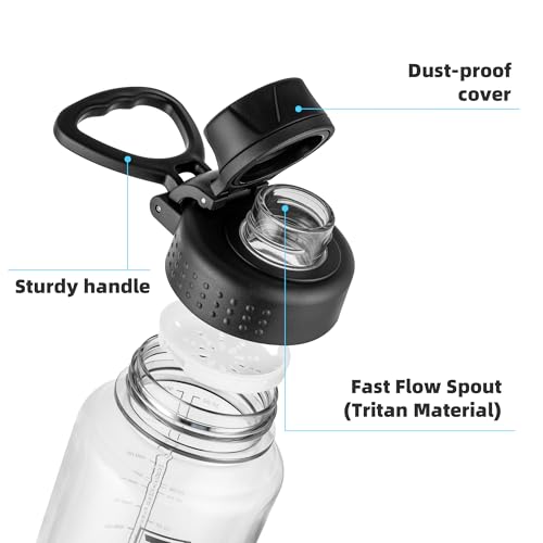Fanhaw 32 oz Clear BPA-Free Tritan Water Bottle with Fast-Flow Spout Lid, BPA-Free & Leak-Proof Wide-Mouth Reusable Bottle for Gym, School & Office, Back to School Essentials (Clear&Black) - color: Clear&Black, style: 32 Ounces